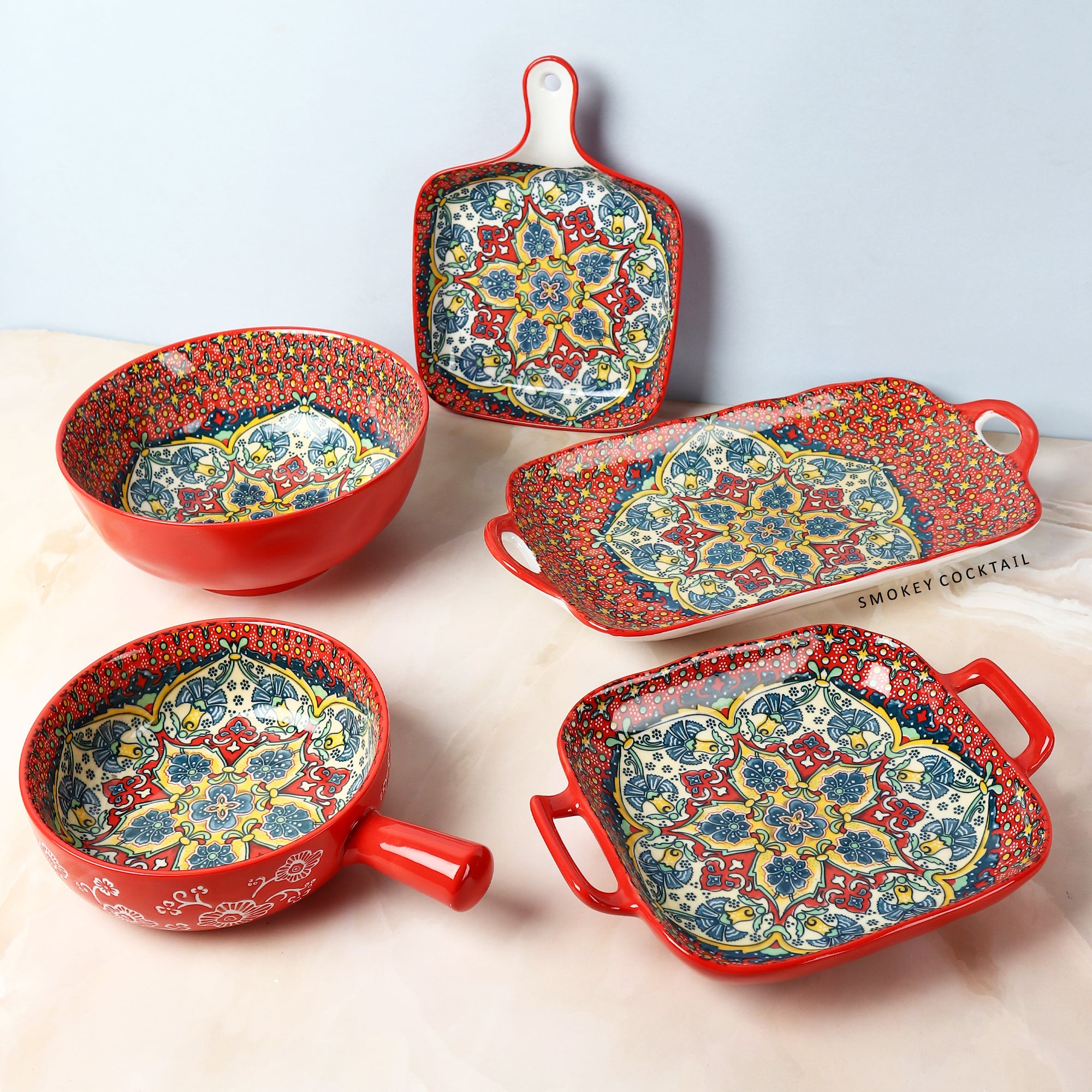 Summer Red Decorative Platter - Set Of 2 - Smokey Cocktail