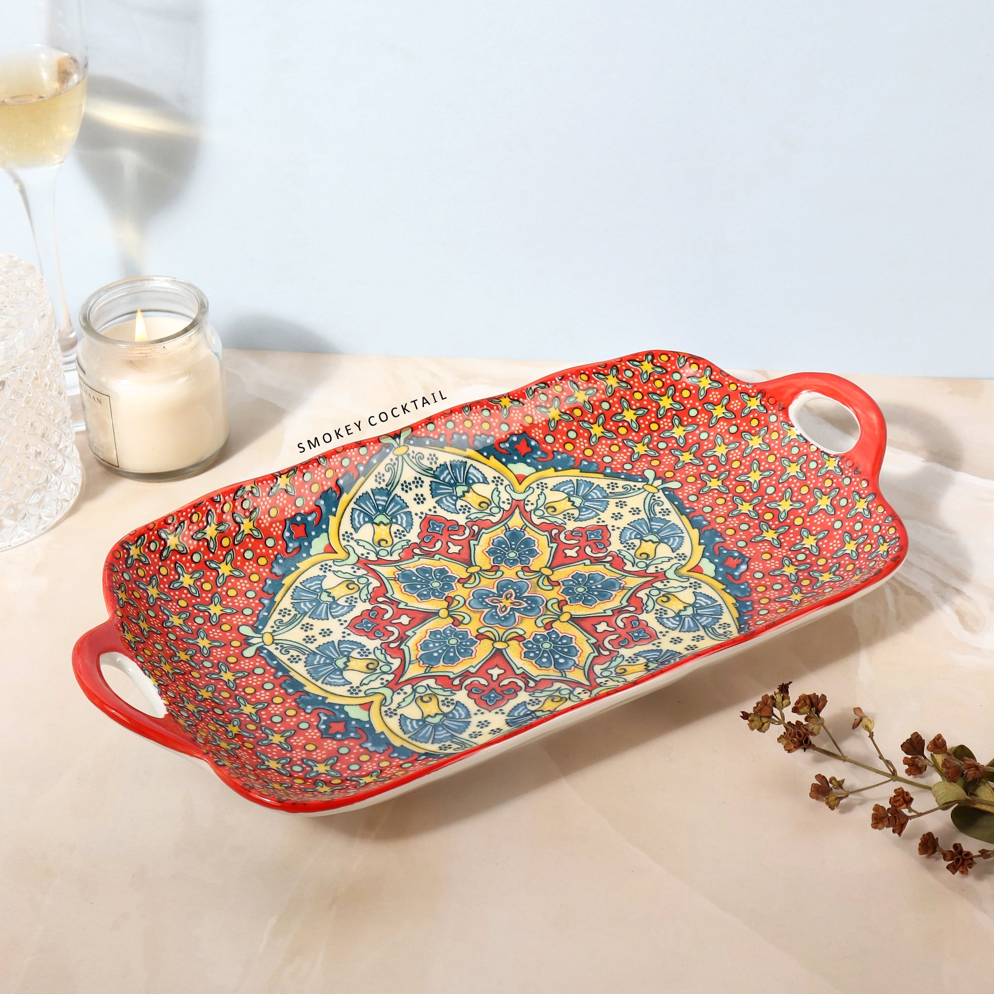 Summer Red Decorative Platter - Set Of 2 - Smokey Cocktail