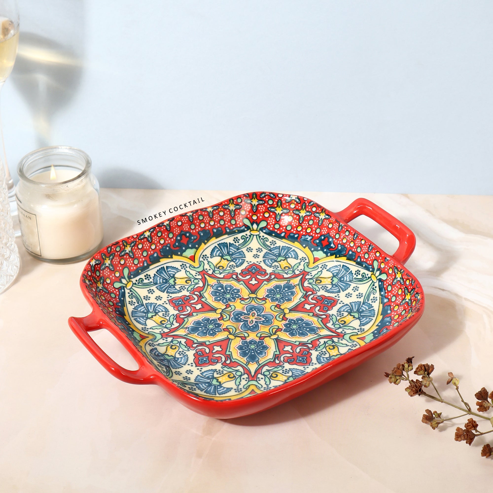 Summer Red Decorative Platter - Set Of 2 - Smokey Cocktail