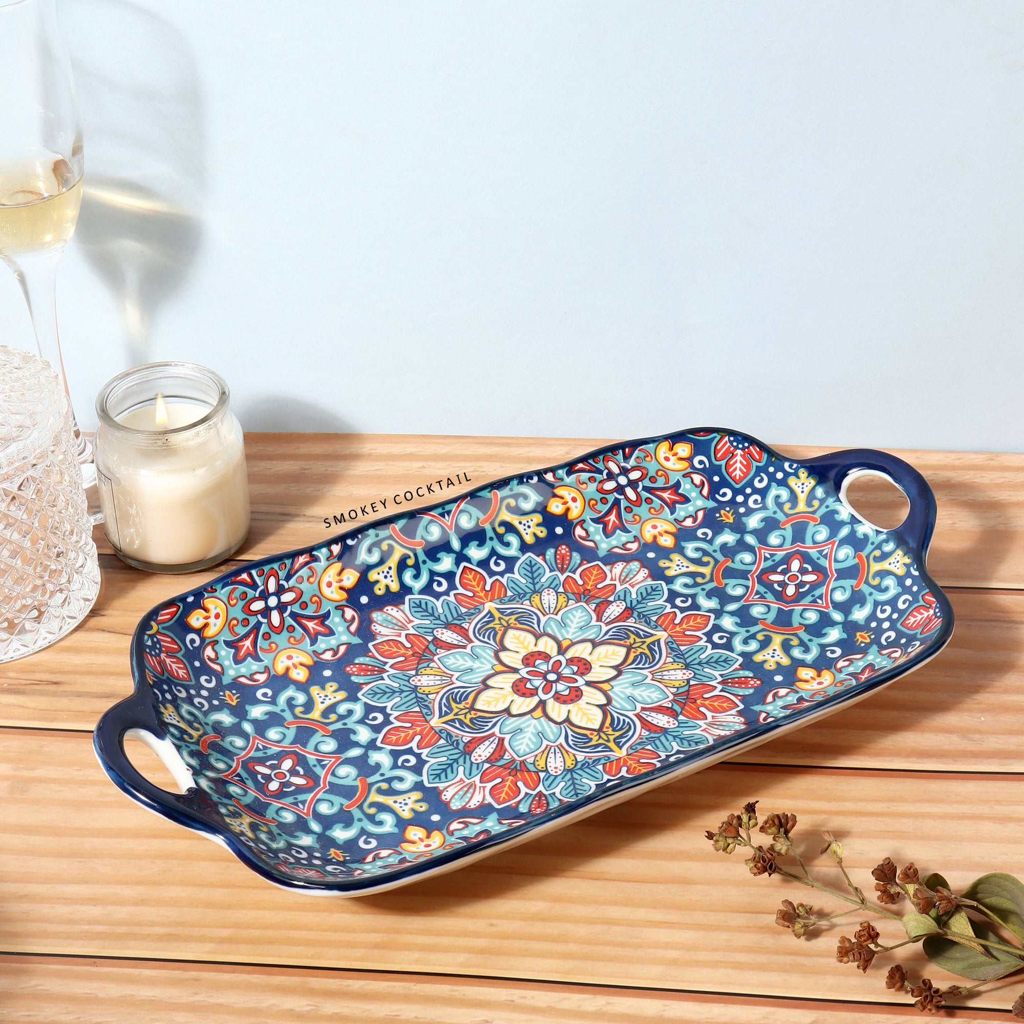 Summer Blue Decorative Platters - Set Of 2 - Smokey Cocktail