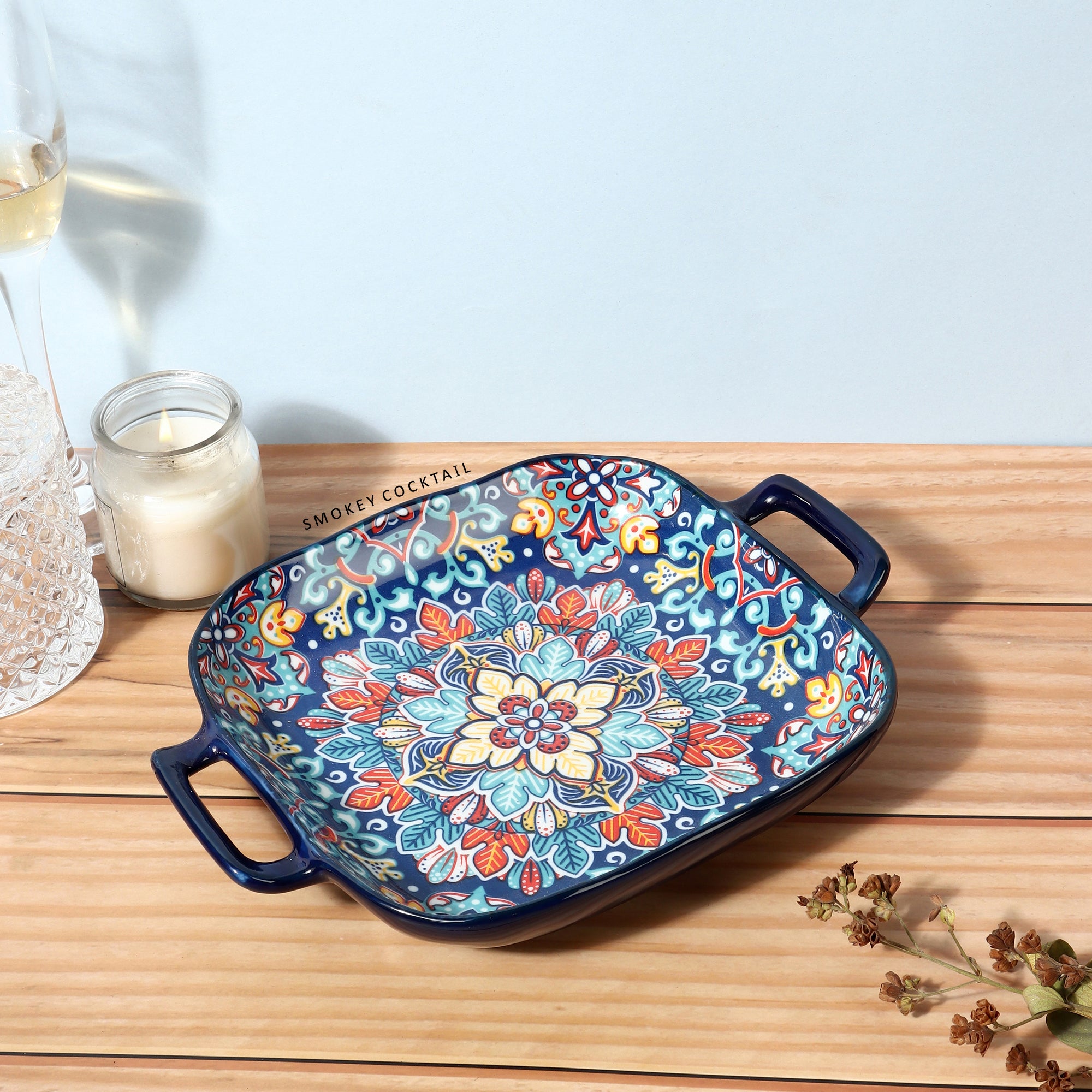 Summer Blue Decorative Platters - Set Of 2 - Smokey Cocktail