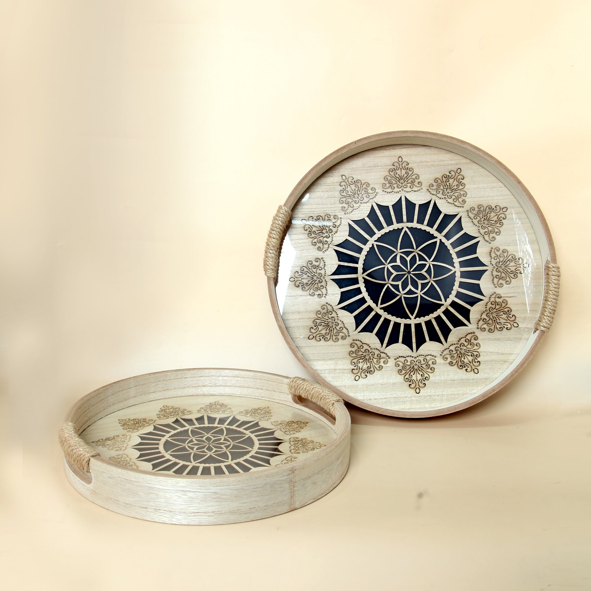 Wooden Decorative Serving Trays - Set Of 2