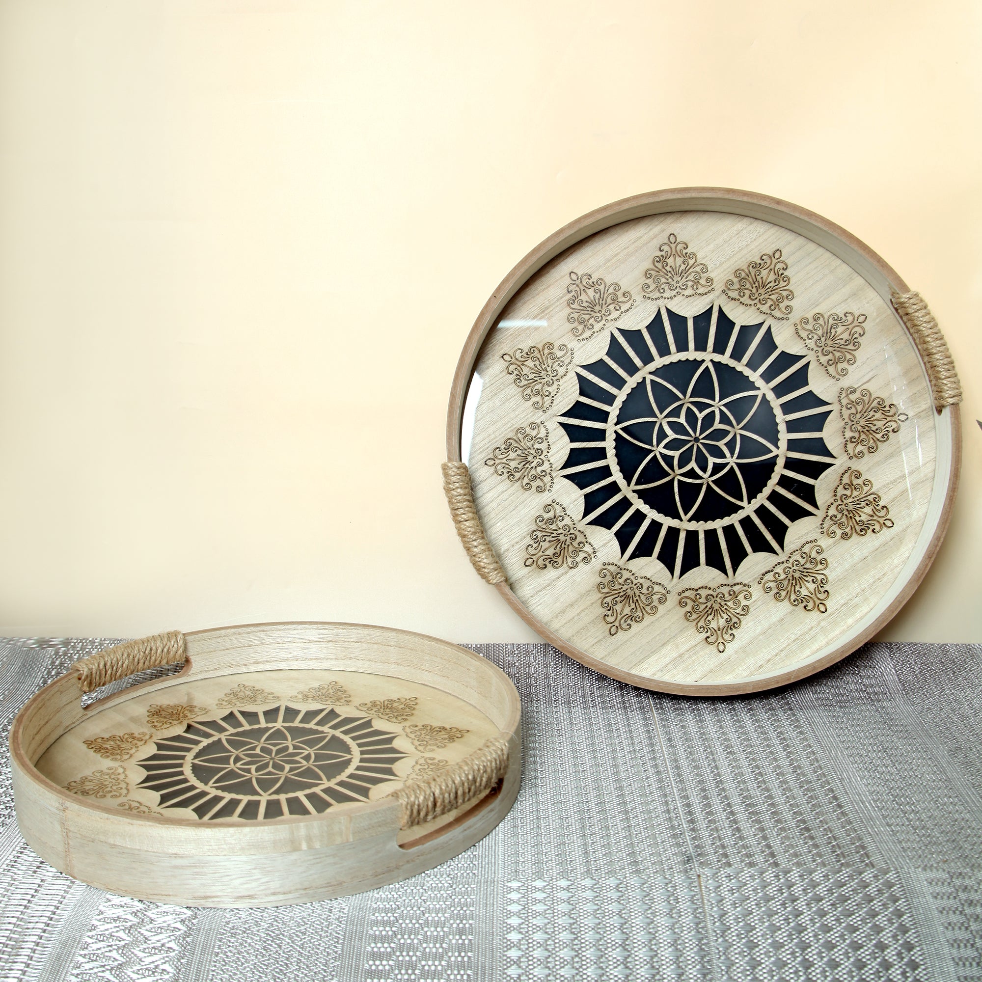 Wooden Decorative Serving Trays - Set Of 2