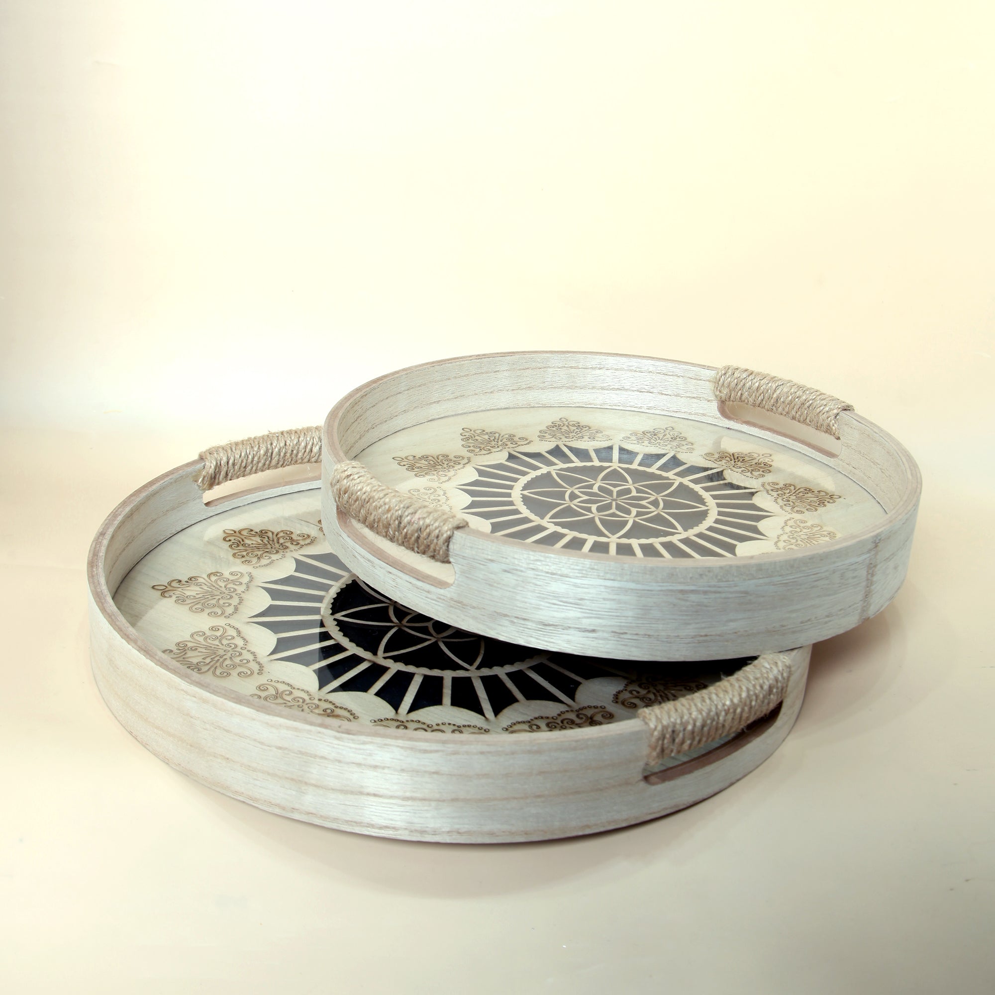 Wooden Decorative Serving Trays - Set Of 2