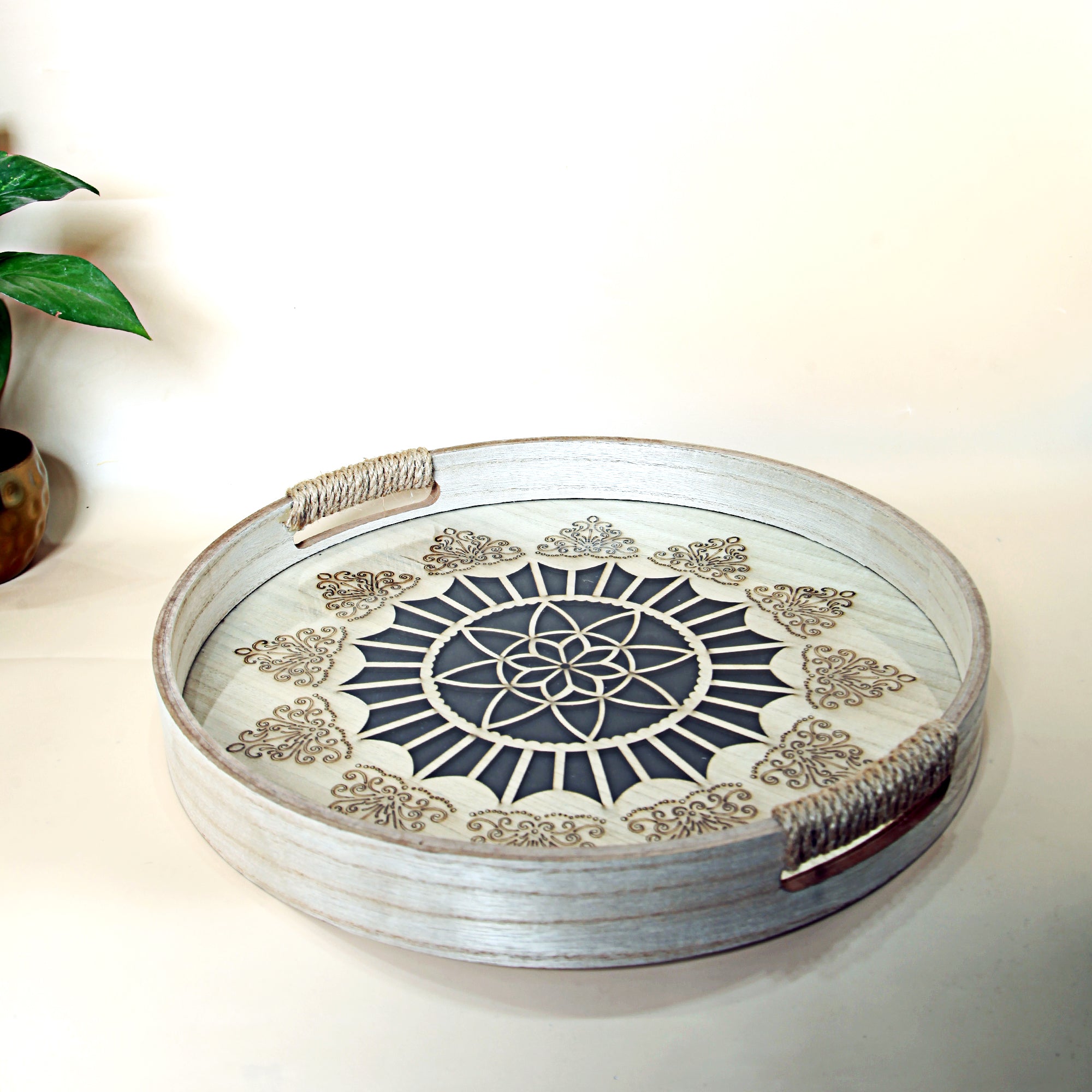 Wooden Decorative Serving Trays - Set Of 2