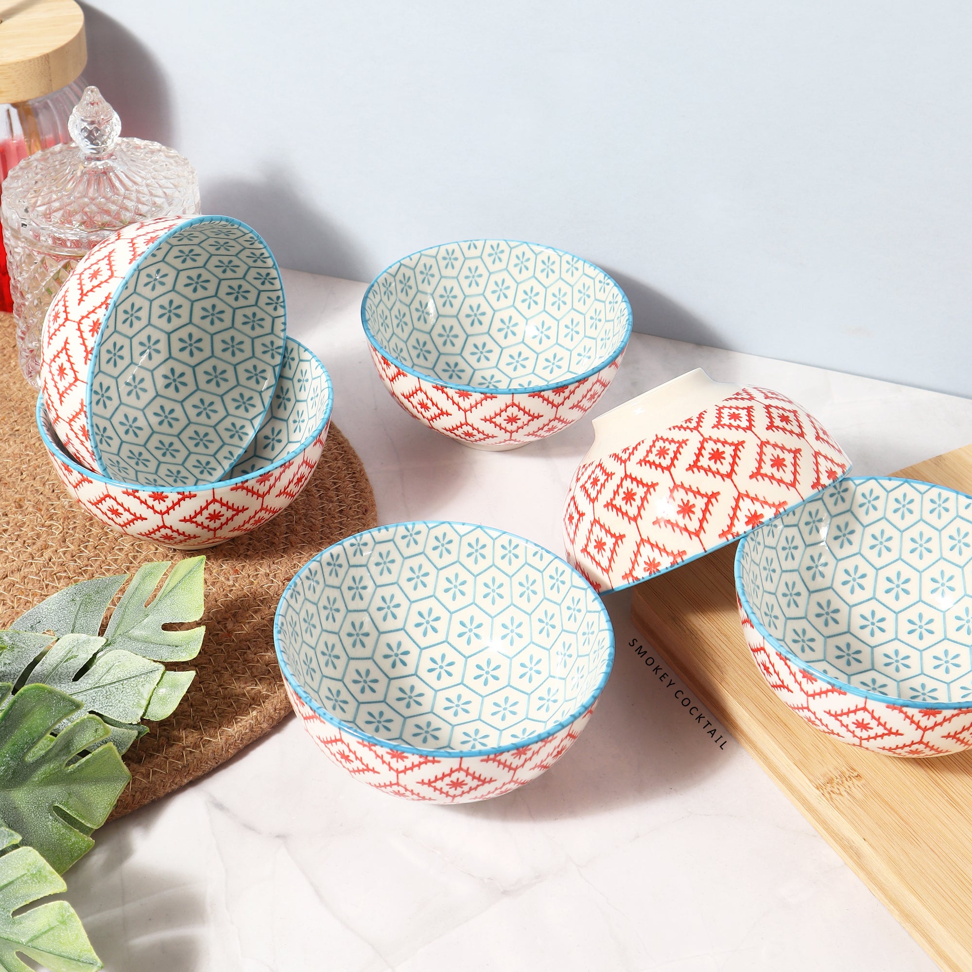 Ceramic Serving Mandala Bowl - Set Of 6 - 250 Ml