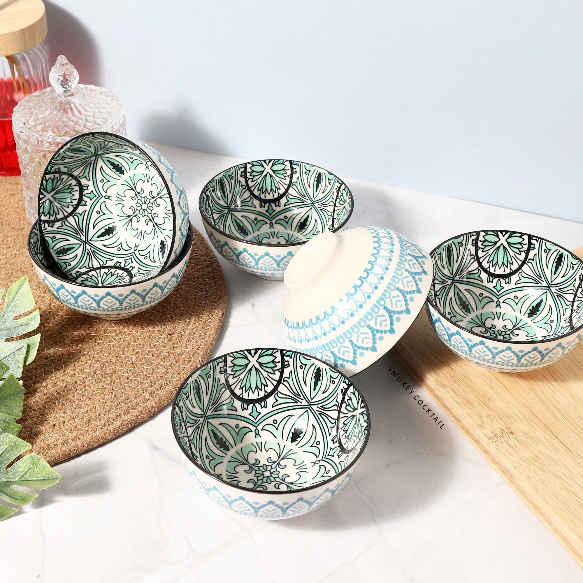 Ceramic Serving Mandala Bowl - Set Of 6 - 250 Ml