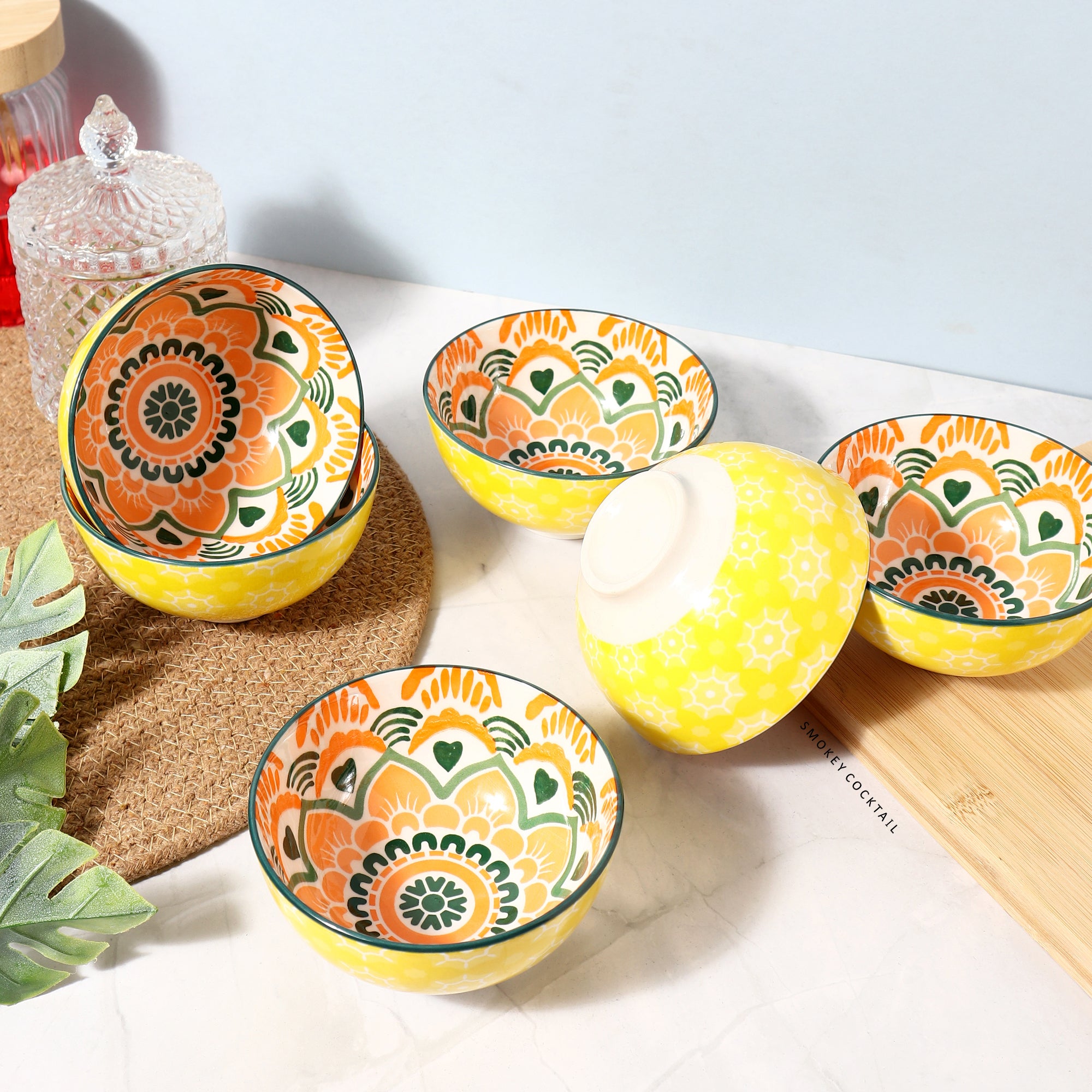 Ceramic Serving Mandala Bowl - Set Of 6 - 250 Ml