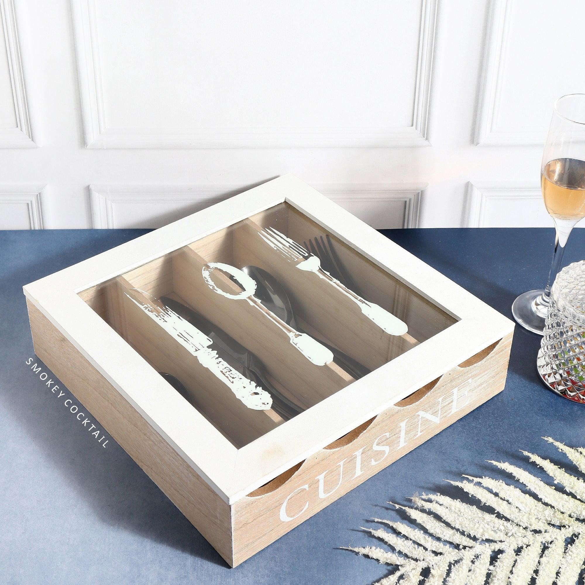 Wooden Cutlery Storage Box - Smokey Cocktail