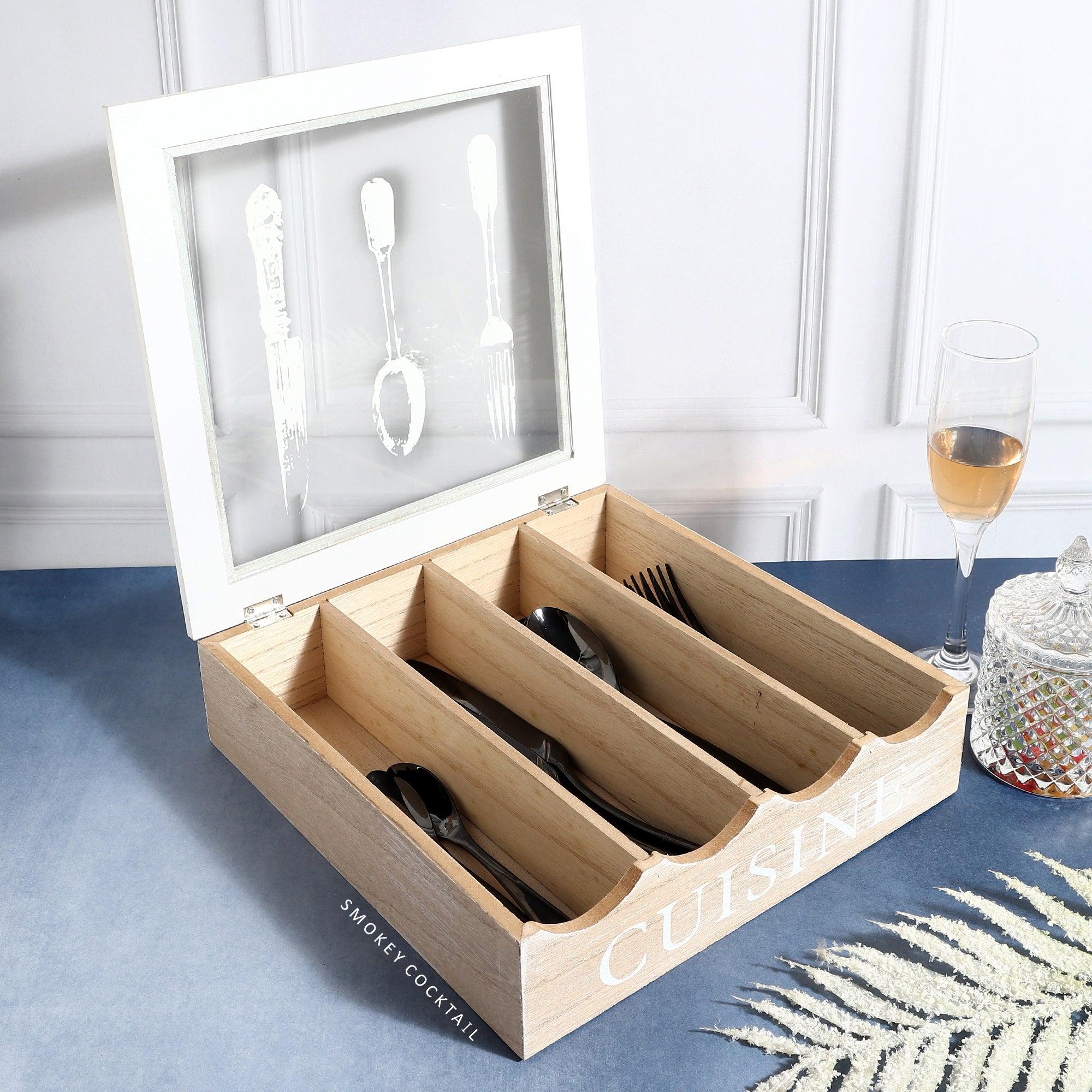 Wooden Cutlery Storage Box Smokey Cocktail