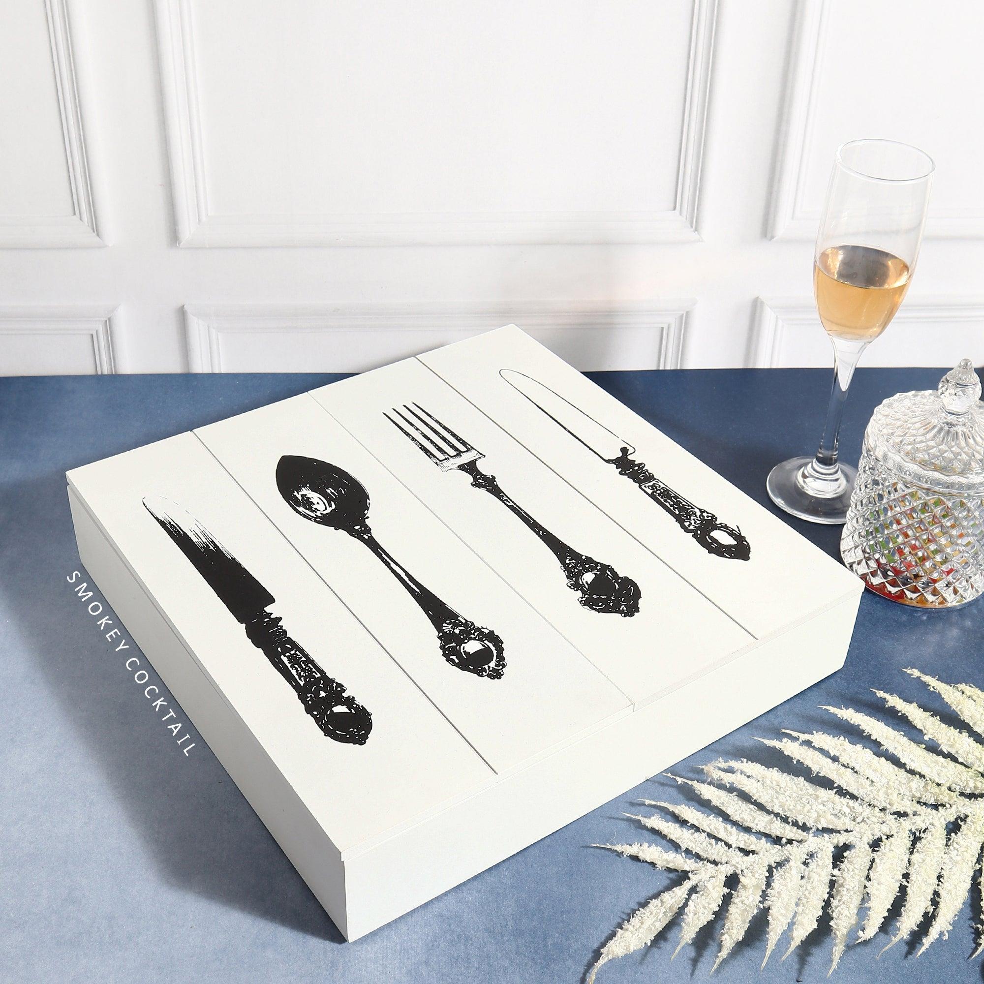 Wooden Cutlery Storage Box - Smokey Cocktail
