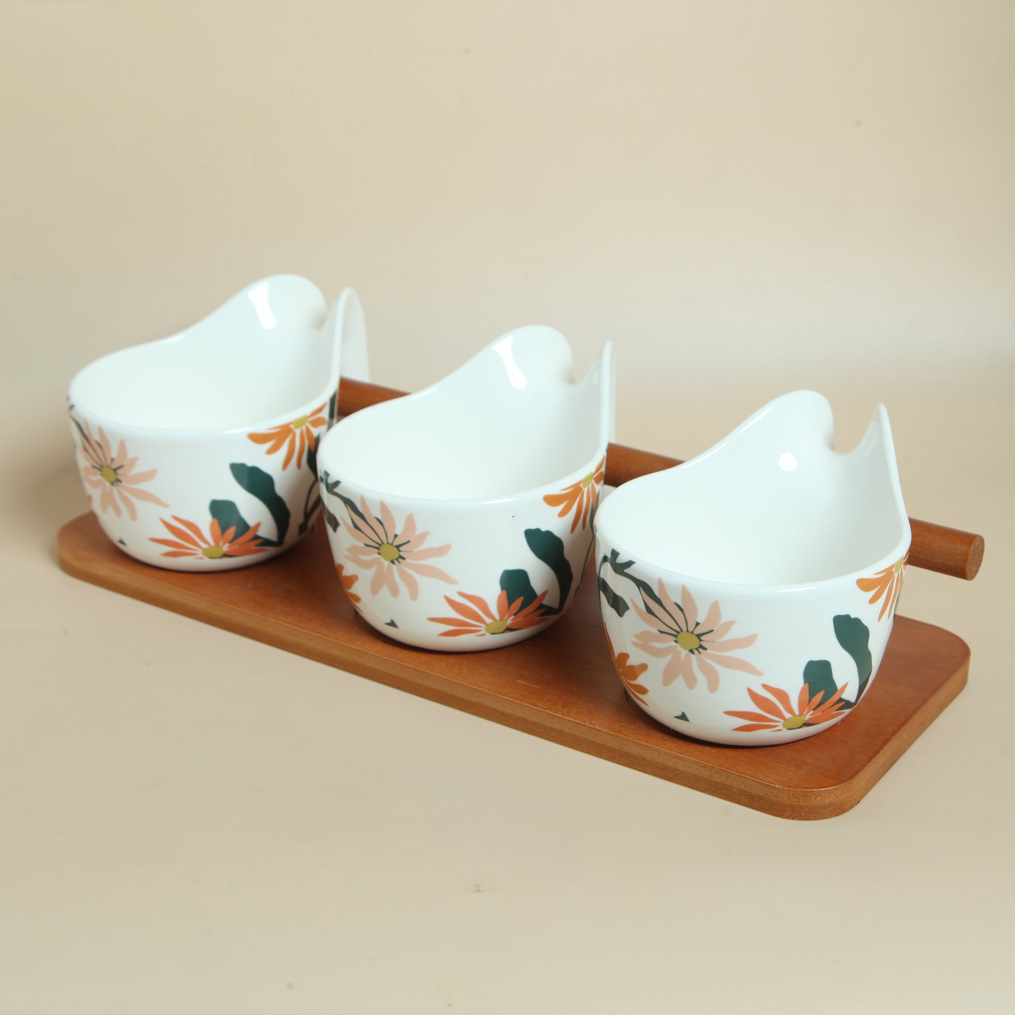 Floral 3-Bowl Set with Stand