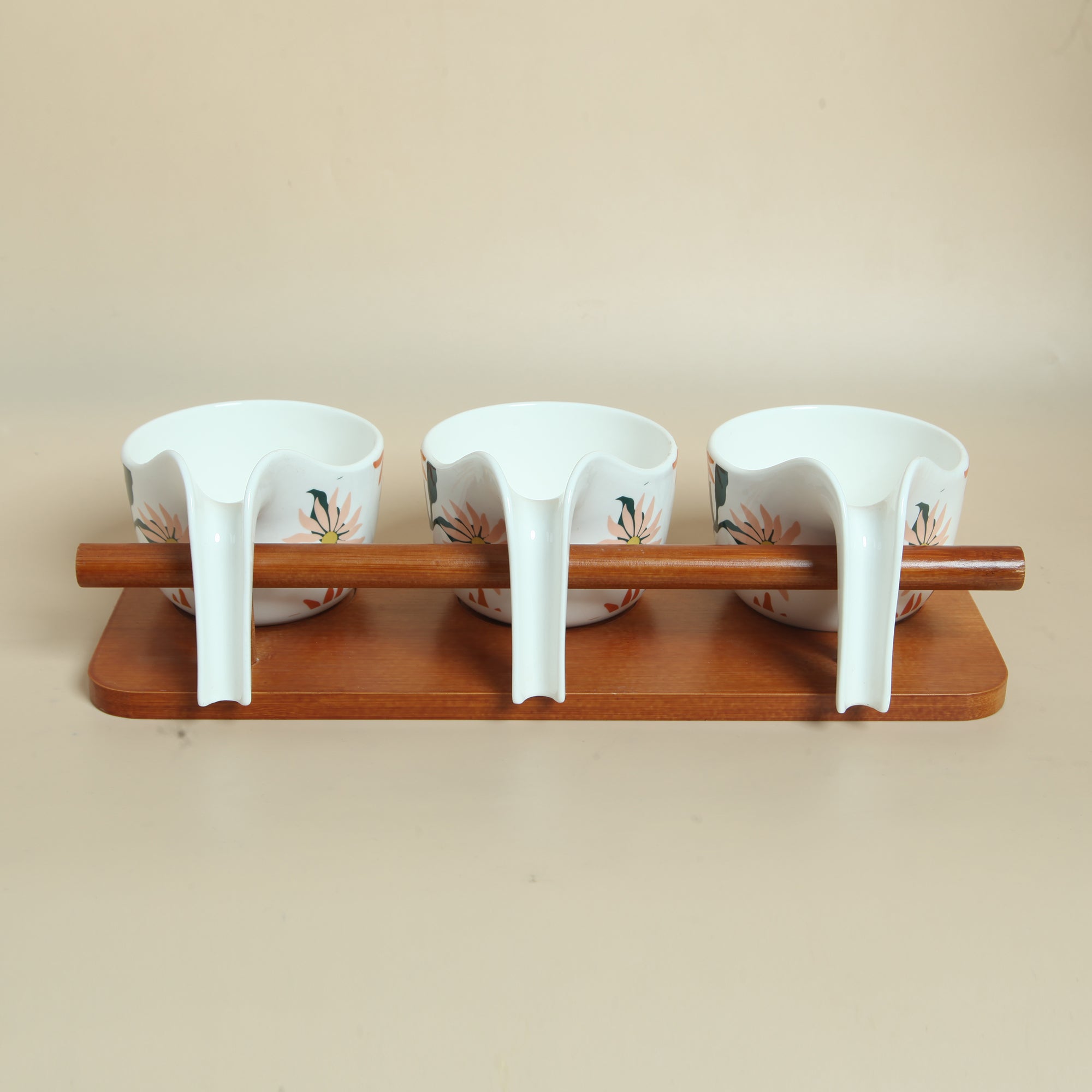 Floral 3-Bowl Set with Stand