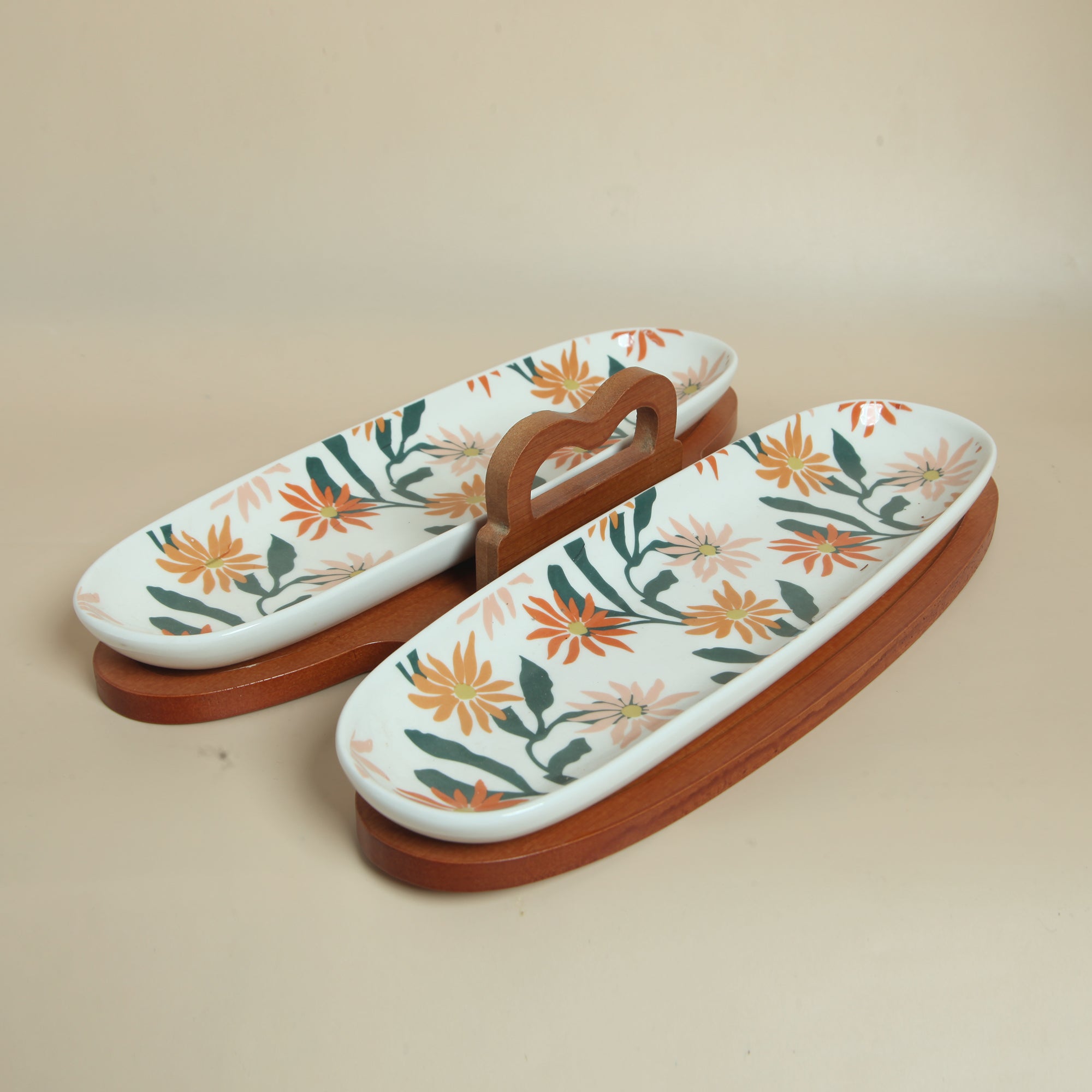 Floral Dual Serveware With Stand