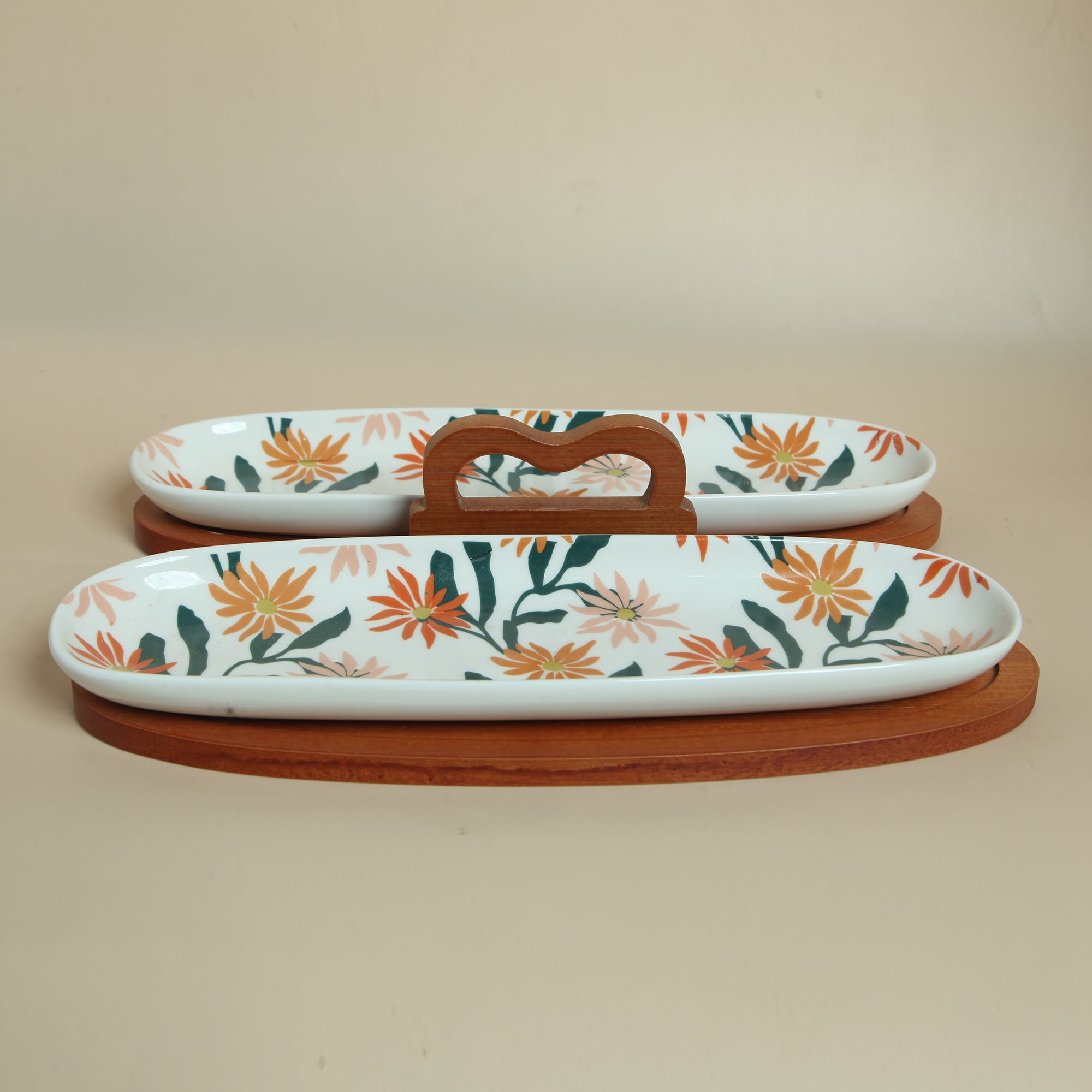Floral Dual Serveware With Stand