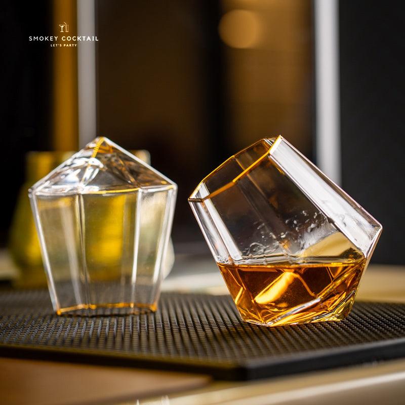 DIAMOND HANDMADE WHISKEY GLASS WITH GOLD RIM Smokey Cocktail