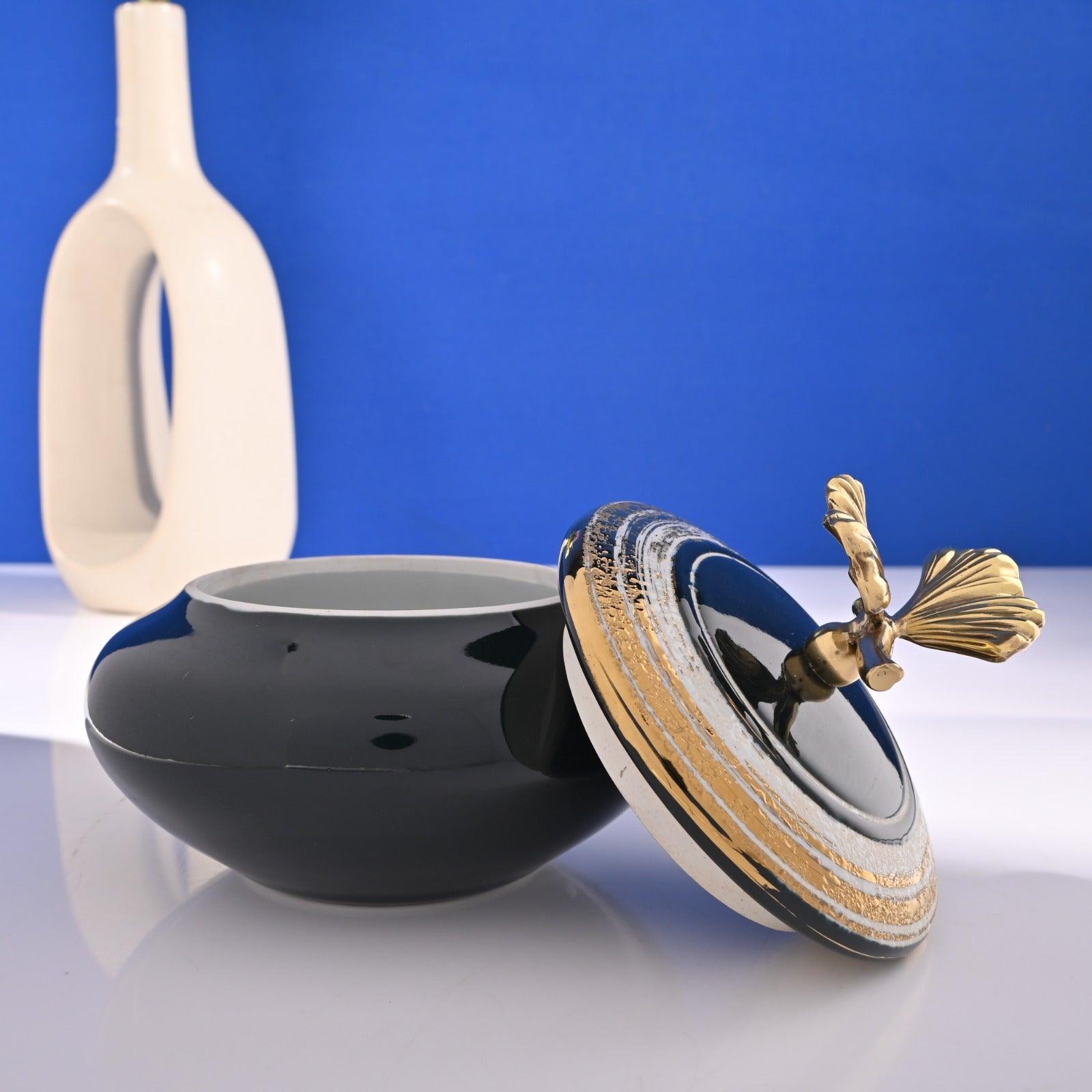 ROYAL PORCELAIN JAR WITH METAL TRIM - Smokey Cocktail