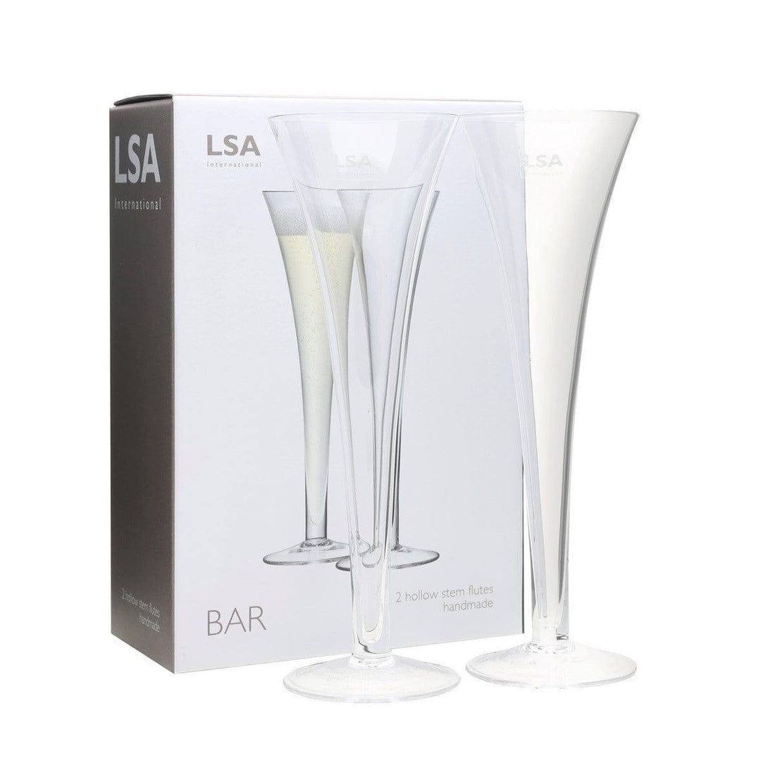 LSA Champagne Glasses Bar Hollow Stem Flute Set of 2 Smokey Cocktail