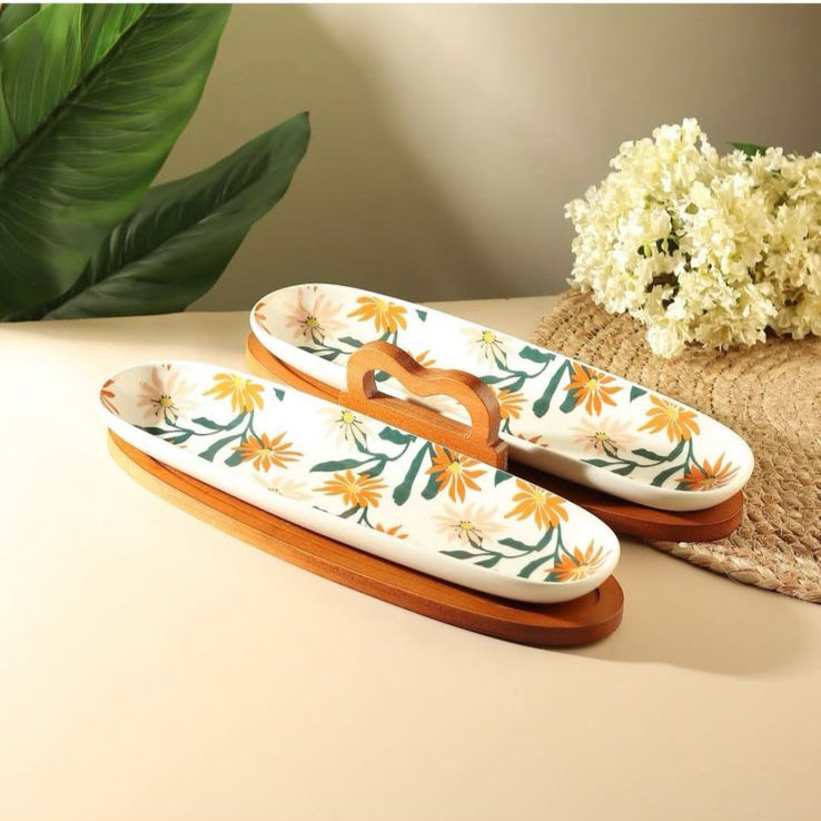 Floral Dual Serveware With Stand