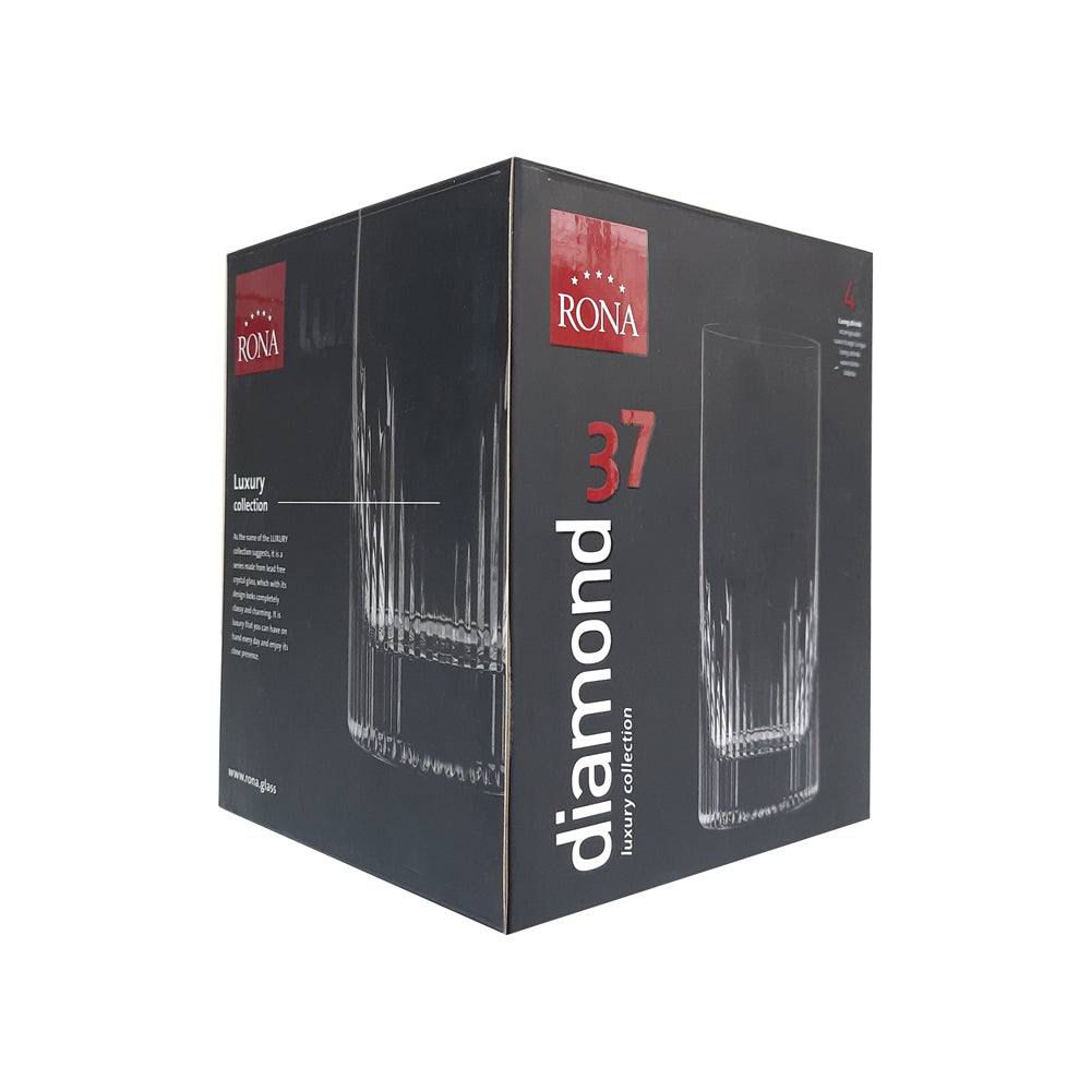 Luxury DIAMOND Crystal Tall Glass - Set of 4 - Made In Slovakia