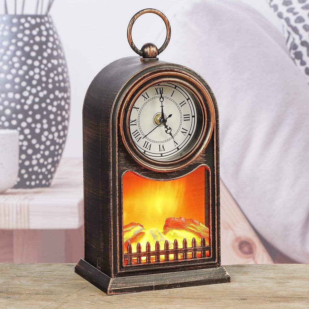 Vintage Led Flame Table Lamp With Clock