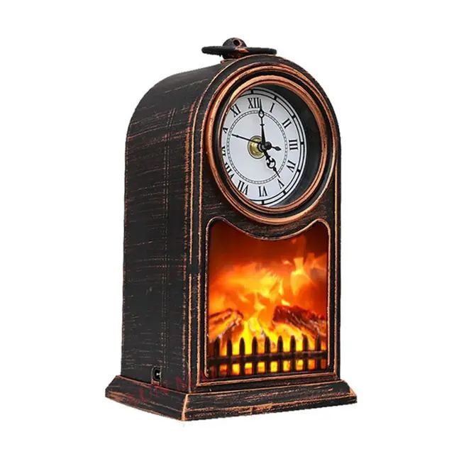 Vintage Led Flame Table Lamp With Clock