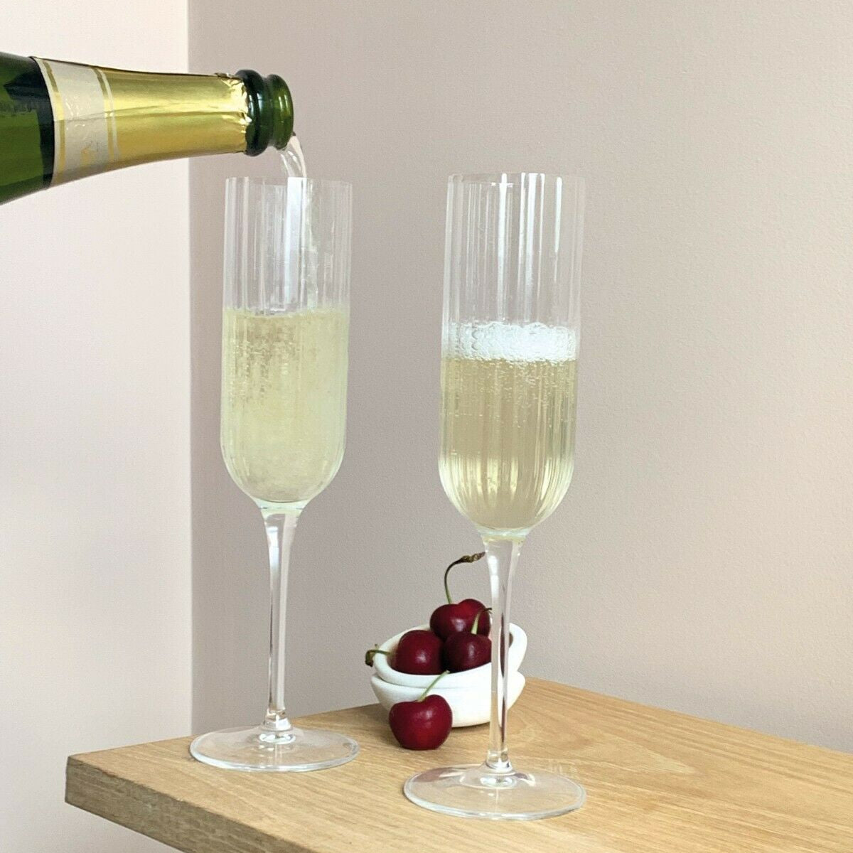 made in italy - bach champagne crystal glass - set of 2