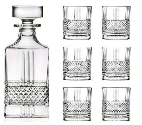 Brillante Crystal Whiskey/Decanter Set Of 7 - Made In Italy