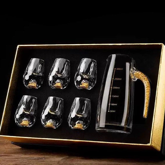 Gold Glitter Crystal Shot Glass - Set Of 7 (Gift Box)