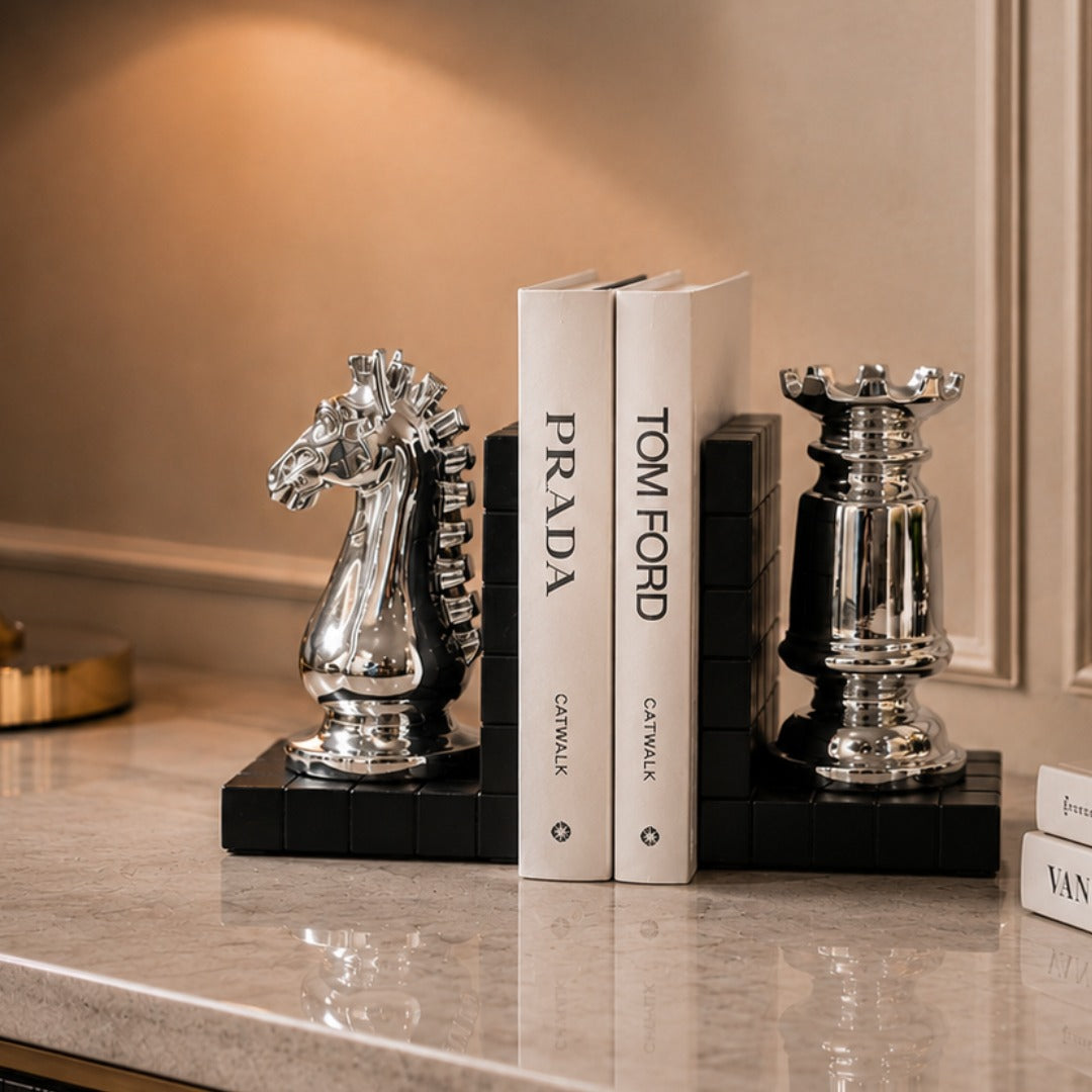 Silver Chess Piece Bookend