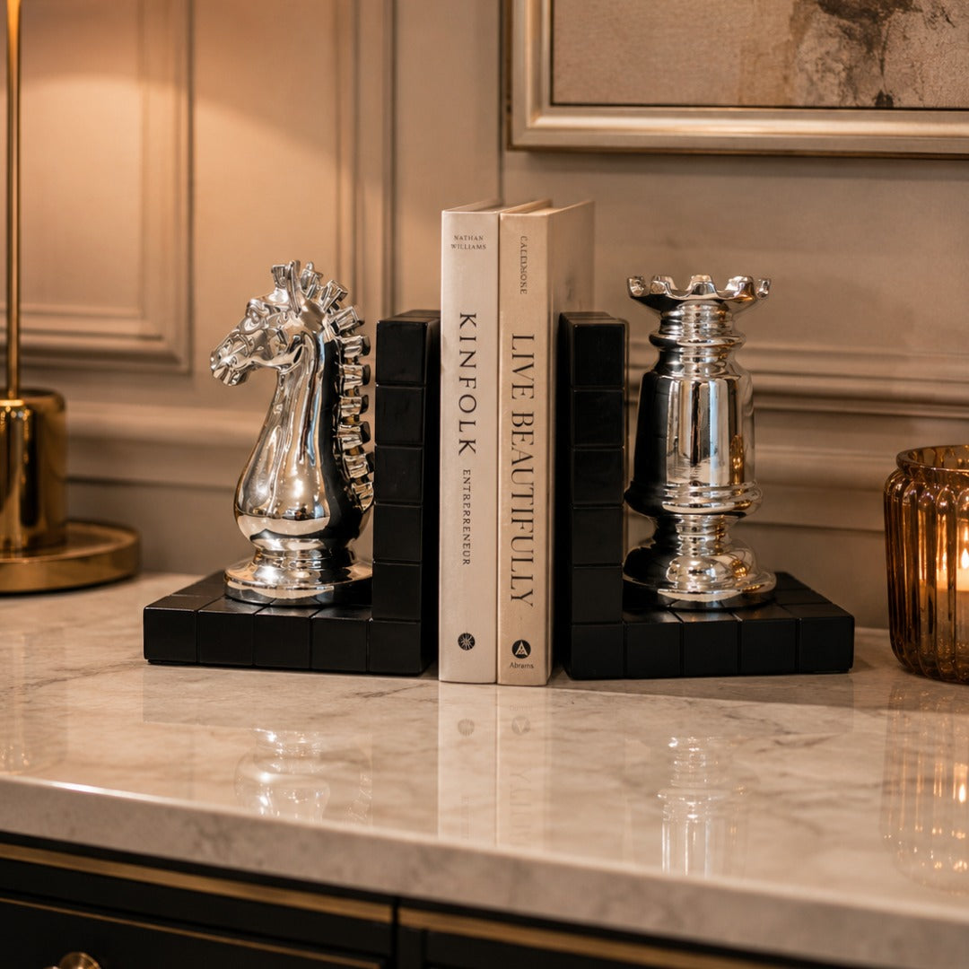 Silver Chess Piece Bookend