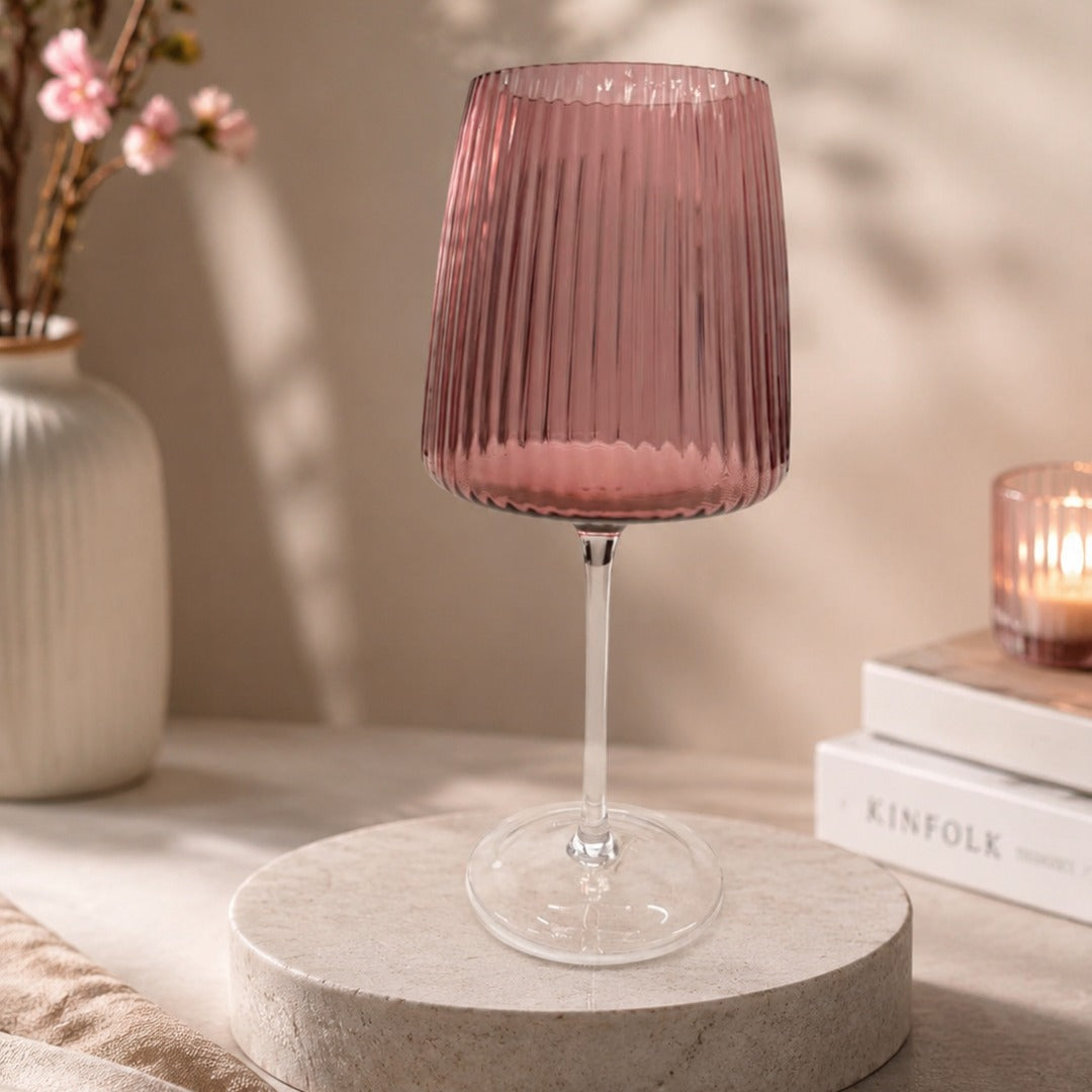 Pink Pleated Wine Glass - Set Of 2