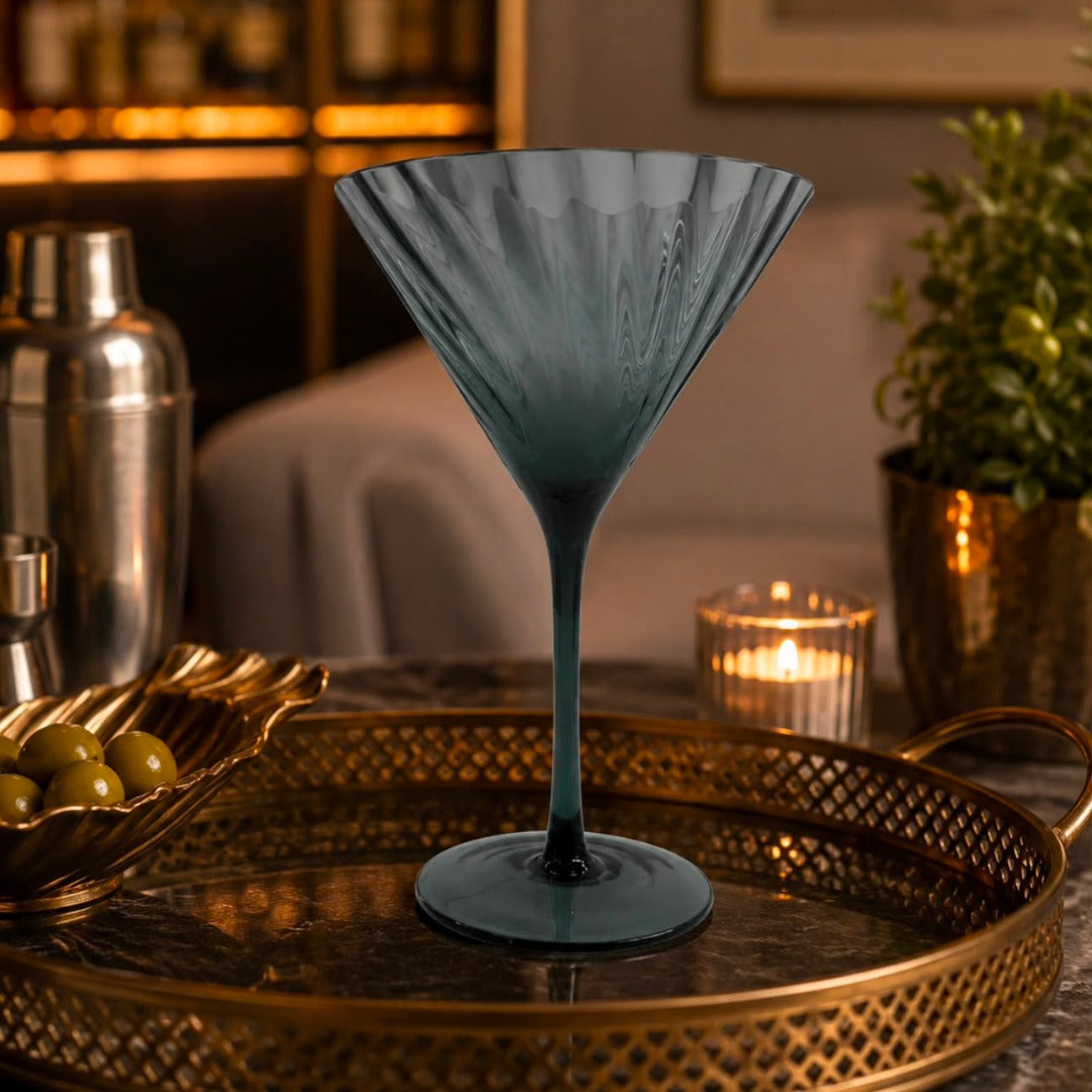 Teal pleated martini glass - set of 2