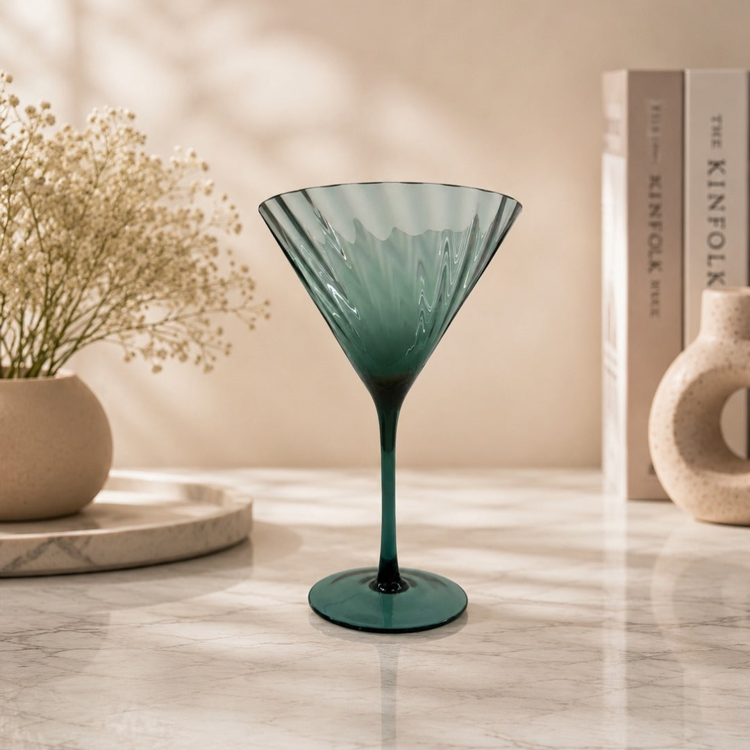 Teal pleated martini glass - set of 2