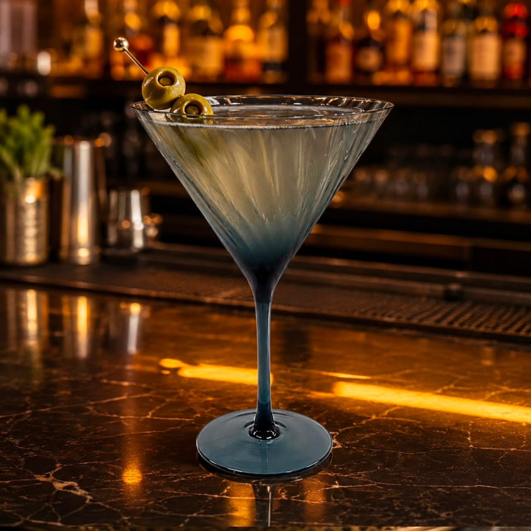 Teal pleated martini glass - set of 2