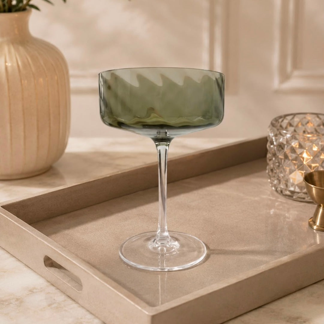 Elegant Green Coupe Glass - Set Of 2