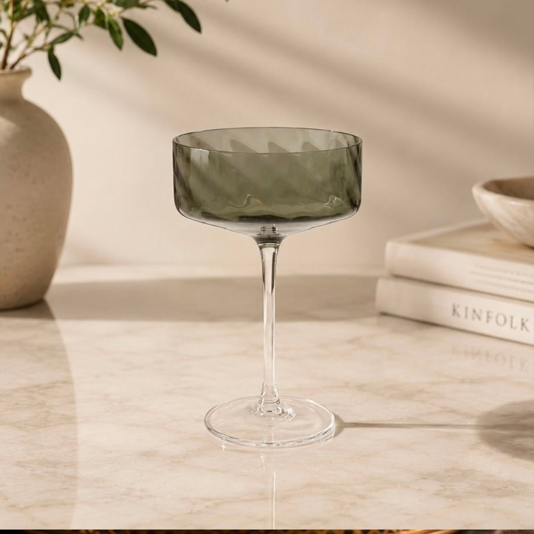 Elegant Green Coupe Glass - Set Of 2