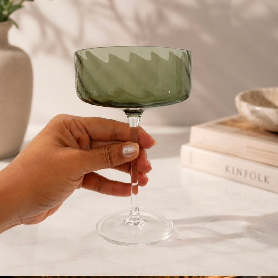 Elegant Green Coupe Glass - Set Of 2