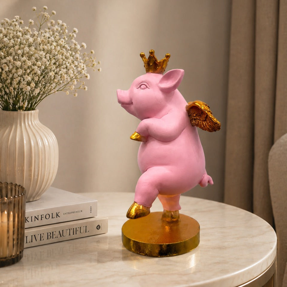 Royal Pink Pig Winged Decor