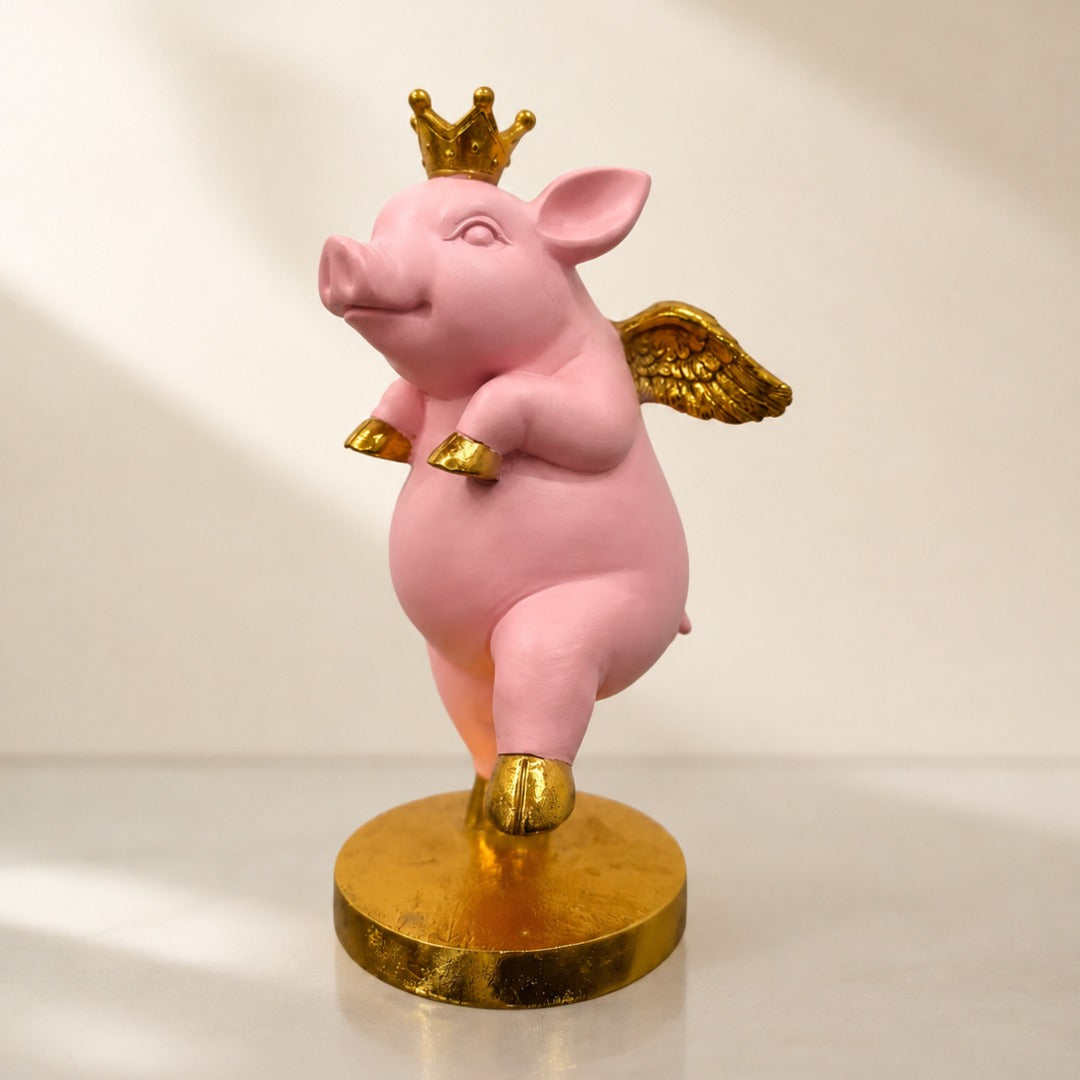 Royal Pink Pig Winged Decor