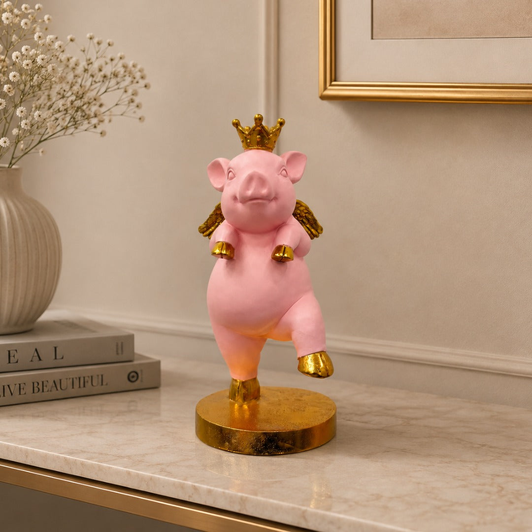 Royal Pink Pig Winged Decor