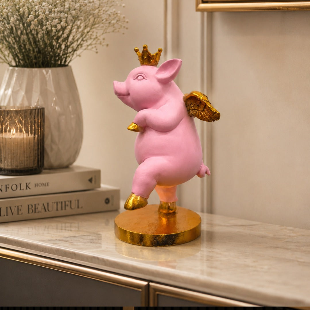 Royal Pink Pig Winged Decor