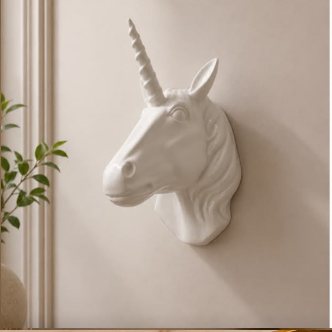 Glossy White Unicorn Head Wall Sculpture