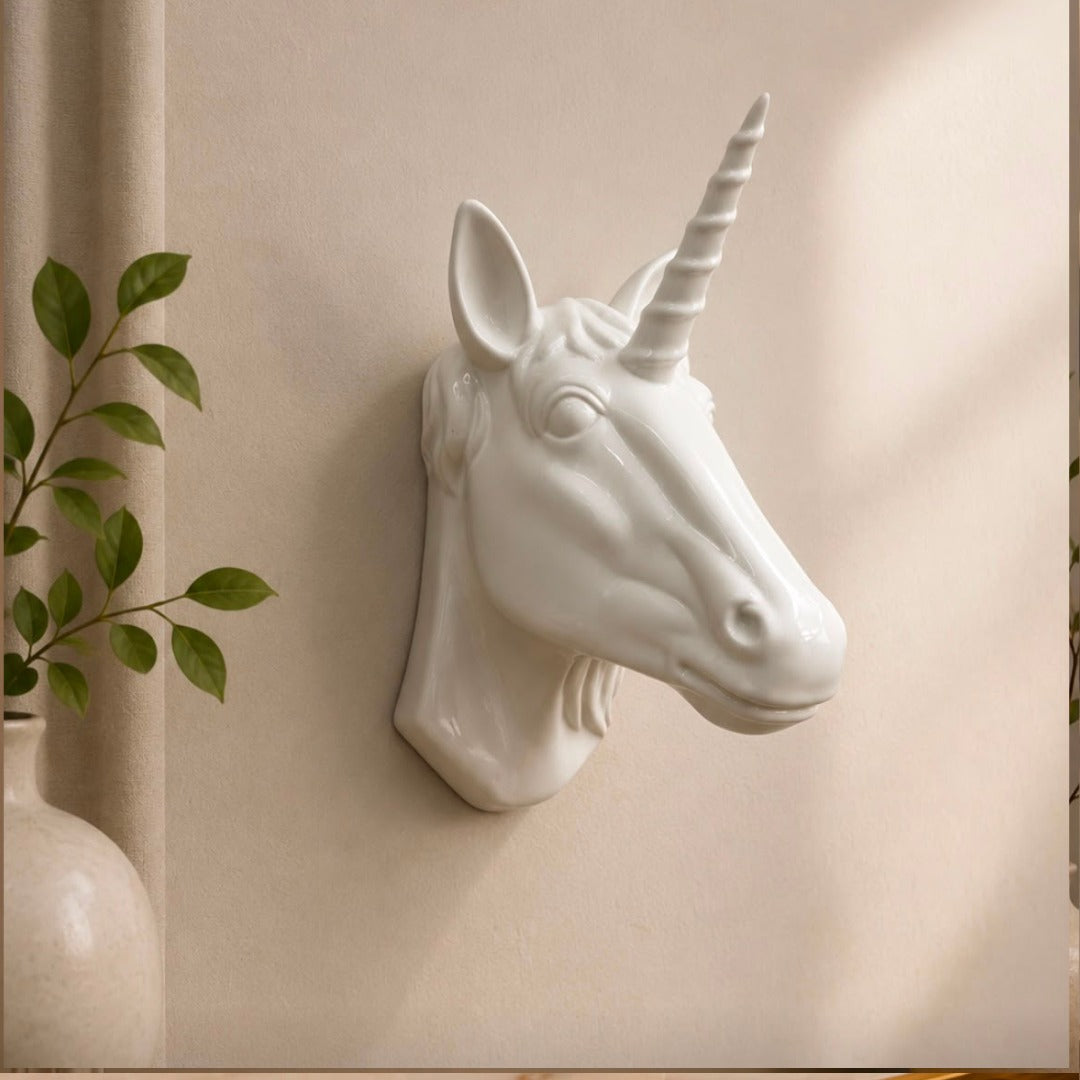 Glossy White Unicorn Head Wall Sculpture