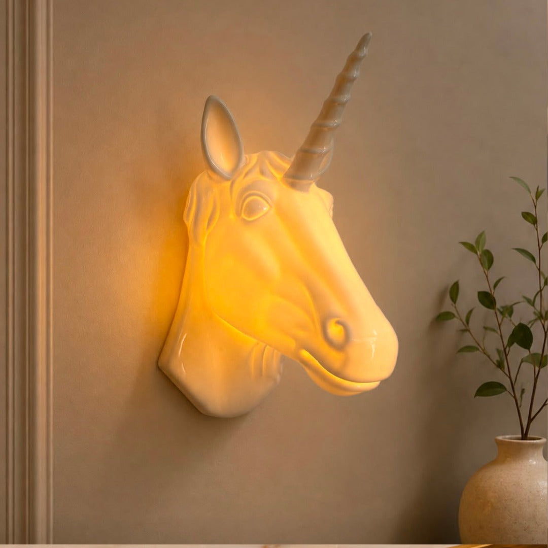 Glossy White Unicorn Head Wall Sculpture