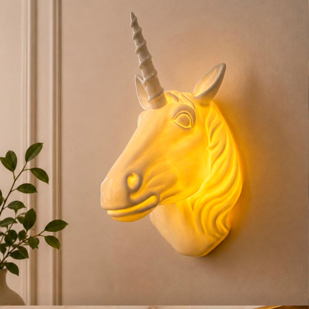 Glossy White Unicorn Head Wall Sculpture