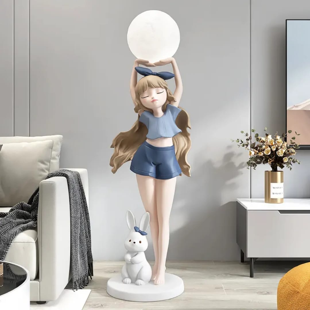 Blonde Girl Moonlight Bunny Figurine (Imported)