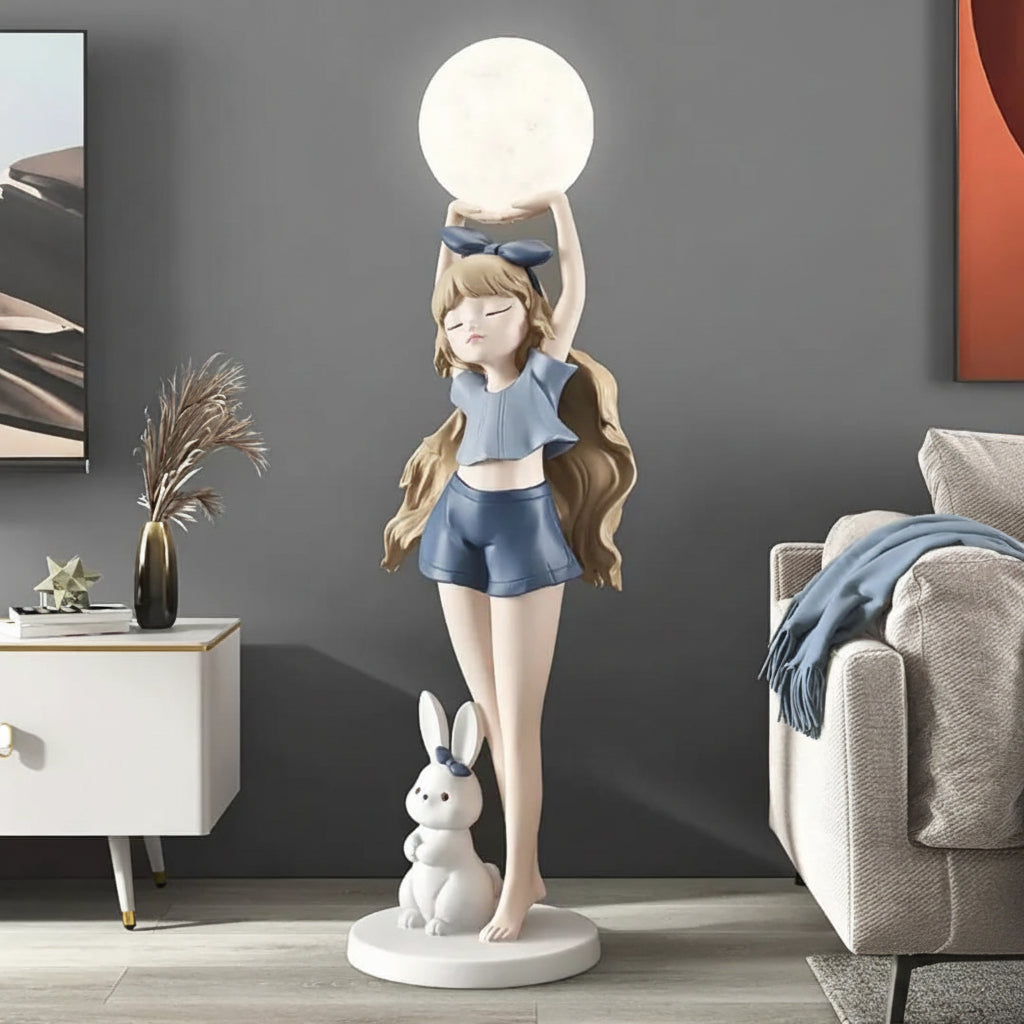 Blonde Girl Moonlight Bunny Figurine (Imported)
