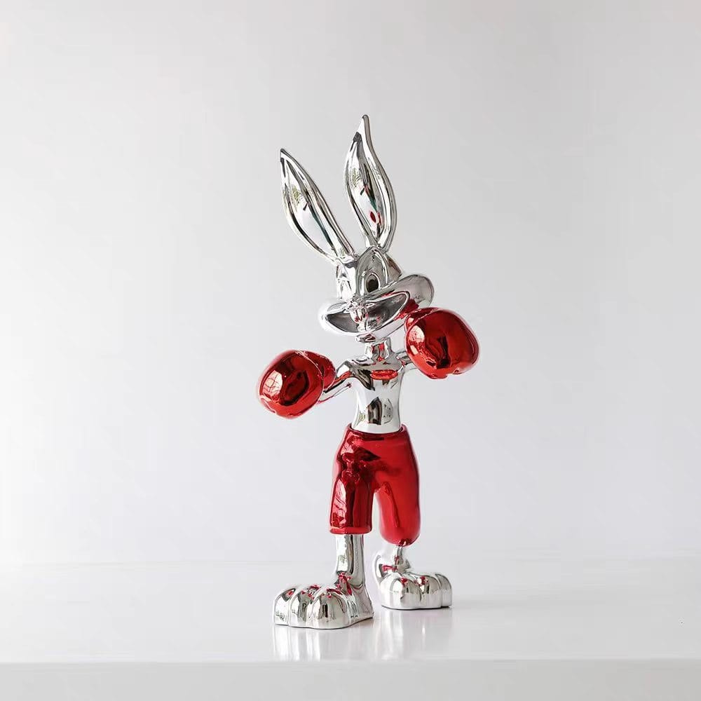Silver Boxing Rabbit Figurine - Imported