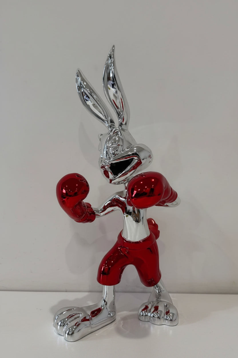 Silver Boxing Rabbit Figurine - Imported